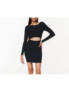 Aritzia Wilfred Free Cut-Out Knit Longsleeve Black Dress Large